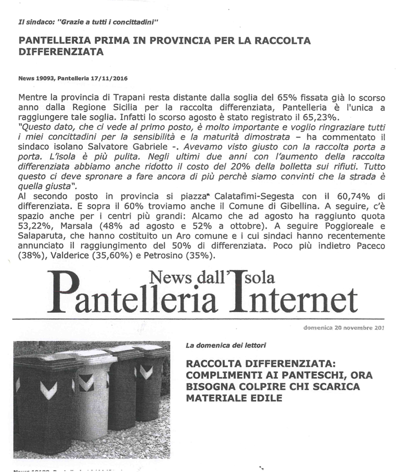 Pantelleria, prima in provincia per raccolta differenziata