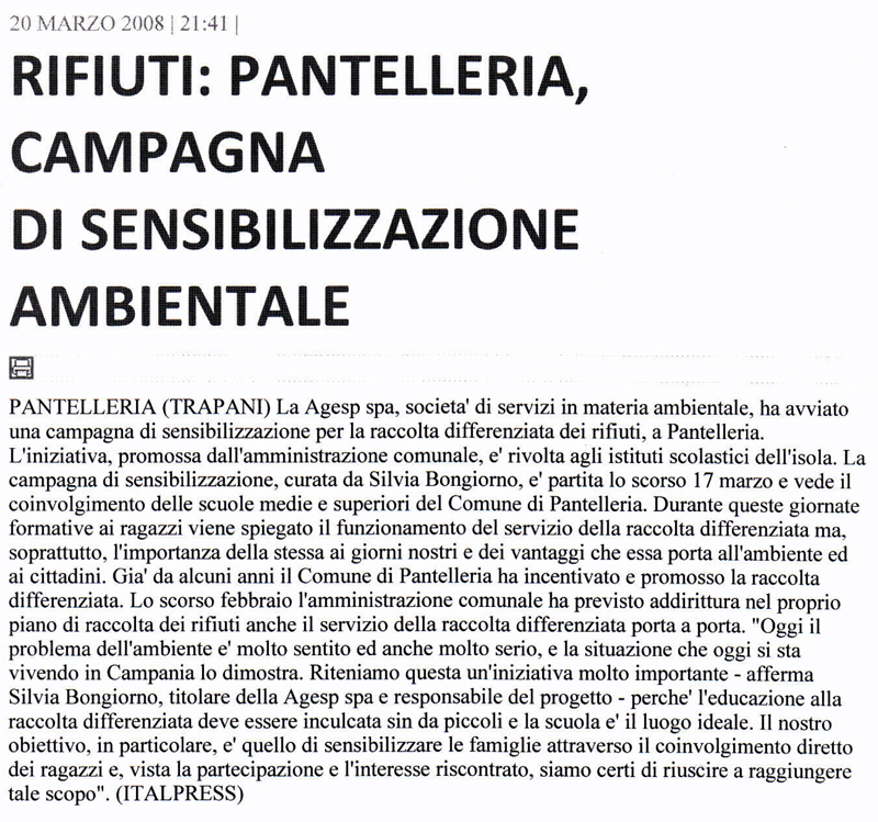Al via campagna di sensibilizzazione aziendale - Pantelleria